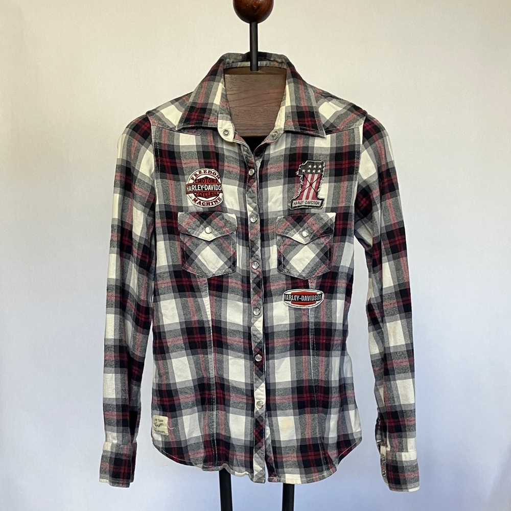 Harley Davidson Plaid Button Down Shirt - Red, Black, White